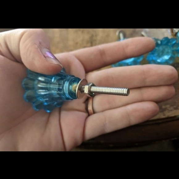 Blue Flower Antique Glass Knobs Set of 4 - Picture 3 of 4